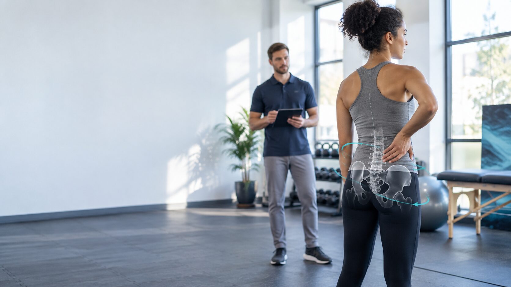 Clinical illustration of lumbar movement assessment